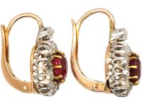 Early 20th Century French 18ct Gold & Platinum, Ruby & Rose Diamond Cluster Earrings