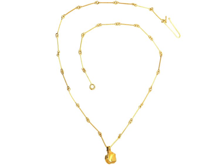 14ct Gold Nugget Pendant on Chain by Björn Weckström for Lapponia