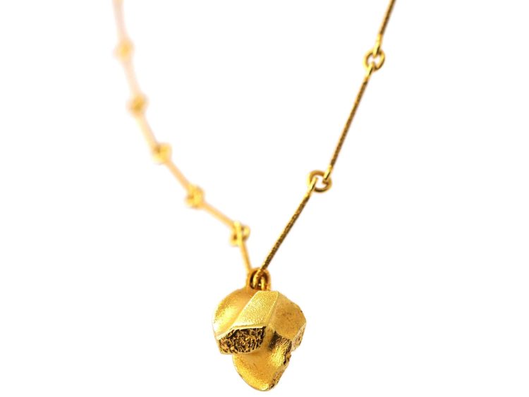 14ct Gold Nugget Pendant on Chain by Björn Weckström for Lapponia