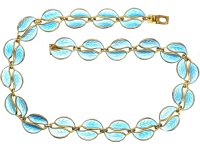 Silver Gilt Pale Blue Enamel Double Leaves Necklace by Willy Winnaess for David Andersen