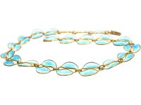 Silver Gilt Pale Blue Enamel Double Leaves Necklace by Willy Winnaess for David Andersen