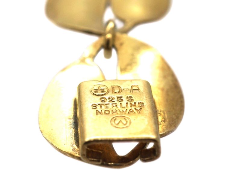 Silver Gilt Pale Blue Enamel Double Leaves Necklace by Willy Winnaess for David Andersen