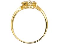 Edwardian 18ct Gold & Platinum Slanted Heart Shaped Cluster Ring