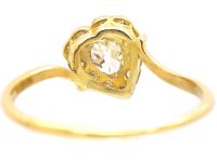 Edwardian 18ct Gold & Platinum Slanted Heart Shaped Cluster Ring