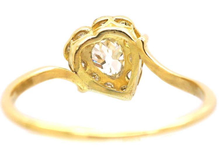Edwardian 18ct Gold & Platinum Slanted Heart Shaped Cluster Ring
