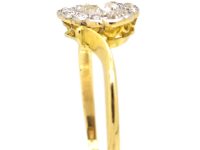 Edwardian 18ct Gold & Platinum Slanted Heart Shaped Cluster Ring