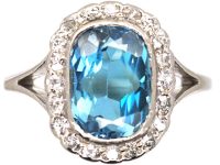 Early 20th Century 18ct White Gold Aquamarine and Diamond Cluster Ring