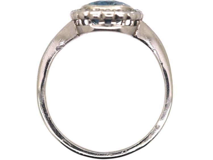 Early 20th Century 18ct White Gold Aquamarine and Diamond Cluster Ring