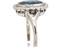 Early 20th Century 18ct White Gold Aquamarine and Diamond Cluster Ring