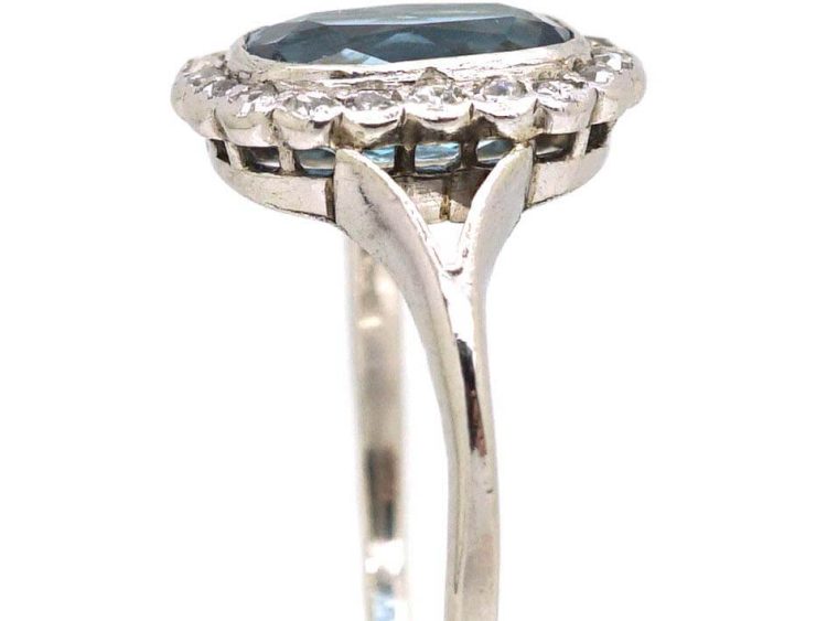 Early 20th Century 18ct White Gold Aquamarine and Diamond Cluster Ring