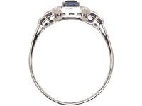 Art Deco 18ct White Gold & Platinum Geometric Ring set with Sapphires & Diamonds