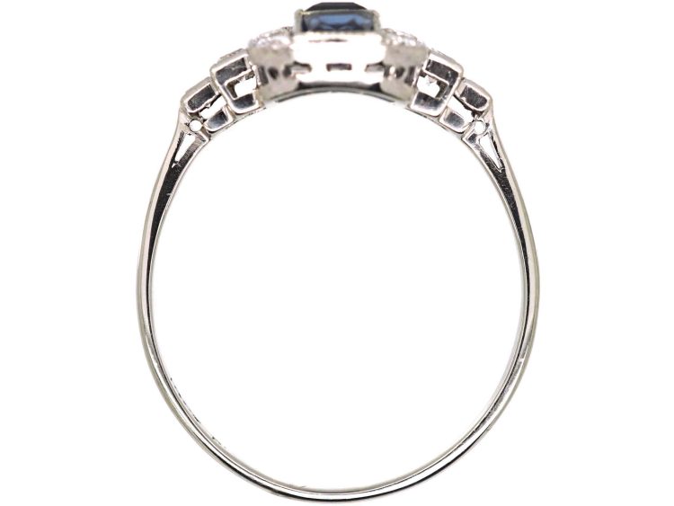 Art Deco 18ct White Gold & Platinum Geometric Ring set with Sapphires & Diamonds