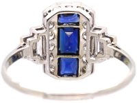 Art Deco 18ct White Gold & Platinum Geometric Ring set with Sapphires & Diamonds