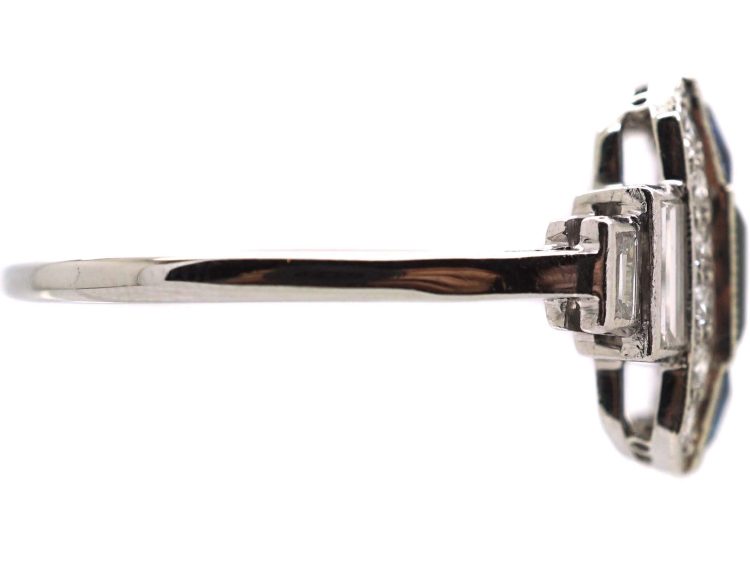 Art Deco 18ct White Gold & Platinum Geometric Ring set with Sapphires & Diamonds