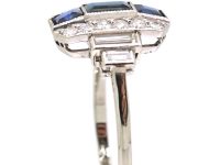 Art Deco 18ct White Gold & Platinum Geometric Ring set with Sapphires & Diamonds