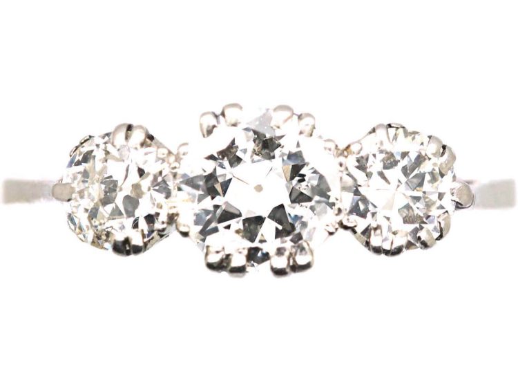Early 20th Century Platinum, Three Stone Diamond Ring
