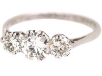 Early 20th Century Platinum, Three Stone Diamond Ring