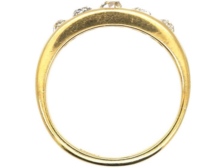 Victorian 18ct Gold Five Stone Old Mine Cut Diamond Rub Over Set Ring