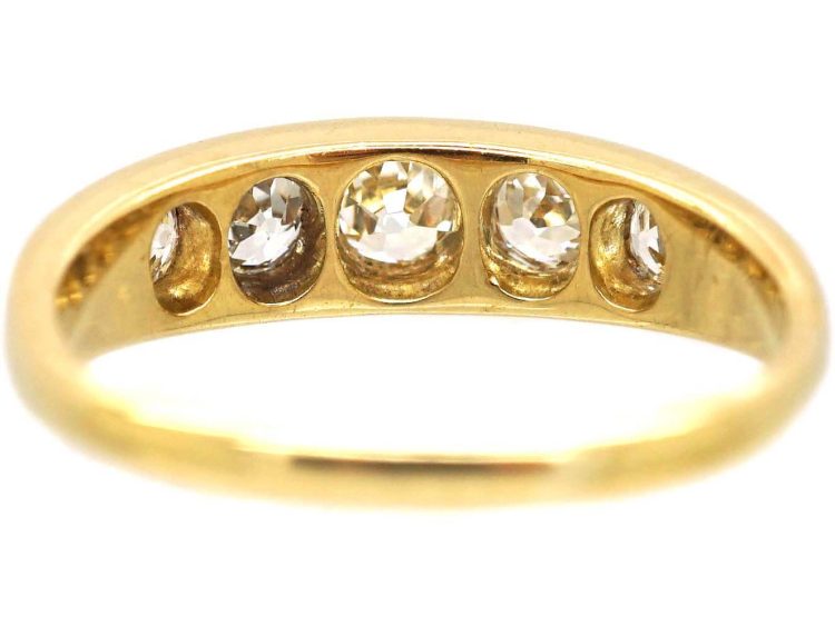 Victorian 18ct Gold Five Stone Old Mine Cut Diamond Rub Over Set Ring