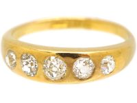 Victorian 18ct Gold Five Stone Old Mine Cut Diamond Rub Over Set Ring