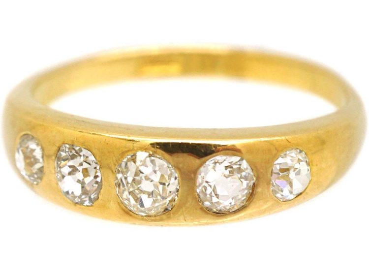 Victorian 18ct Gold Five Stone Old Mine Cut Diamond Rub Over Set Ring