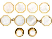 Mid 20th Century 9ct Gold & Mother of Pearl Dress Set in Original Case Retailed by Garrard & Co