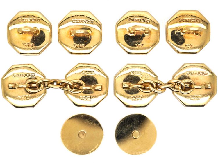 Mid 20th Century 9ct Gold & Mother of Pearl Dress Set in Original Case Retailed by Garrard & Co