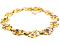 Edwardian 15ct Gold Ornate Bracelet set with Sapphires & Diamonds