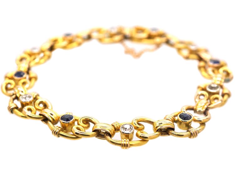 Edwardian 15ct Gold Ornate Bracelet set with Sapphires & Diamonds