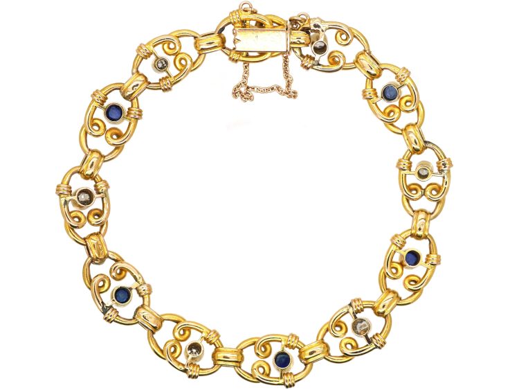 Edwardian 15ct Gold Ornate Bracelet set with Sapphires & Diamonds
