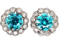 Early 20th Century 18ct White Gold, Zircon & Diamond Cluster Earrings