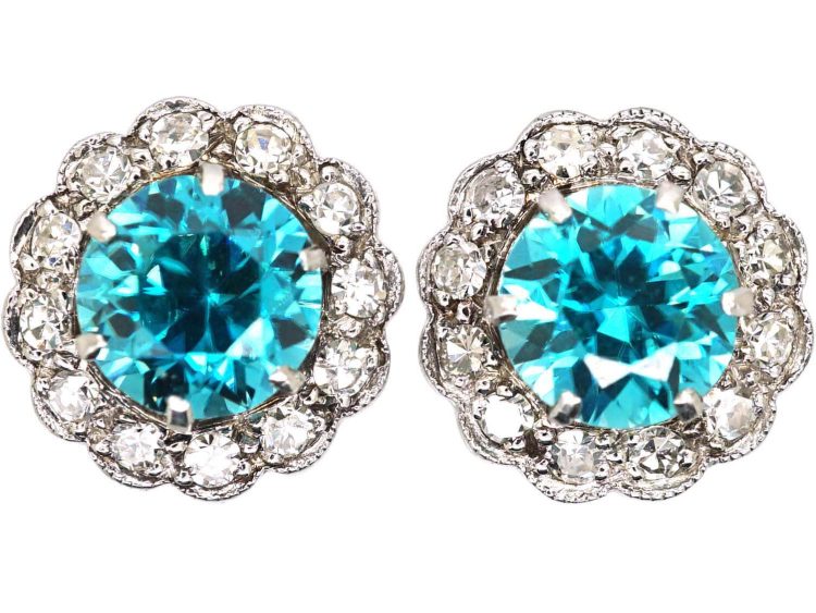 Early 20th Century 18ct White Gold, Zircon & Diamond Cluster Earrings