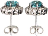 Early 20th Century 18ct White Gold, Zircon & Diamond Cluster Earrings