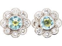 18ct White & Yellow Gold Aquamarine & Diamond Cluster Earrings