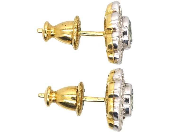 18ct White & Yellow Gold Aquamarine & Diamond Cluster Earrings