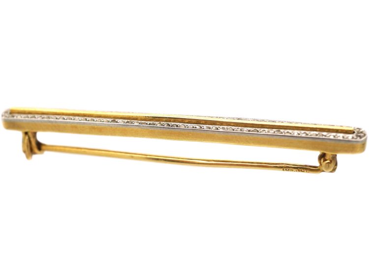 Early 20th Century 18ct Gold & Platinum Narrow Bar Brooch set with Rose Diamonds