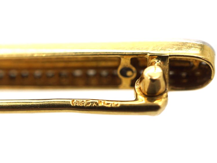 Early 20th Century 18ct Gold & Platinum Narrow Bar Brooch set with Rose Diamonds