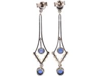 Edwardian 18ct White Gold Drop Earrings set with Sapphires & Natural Pearls