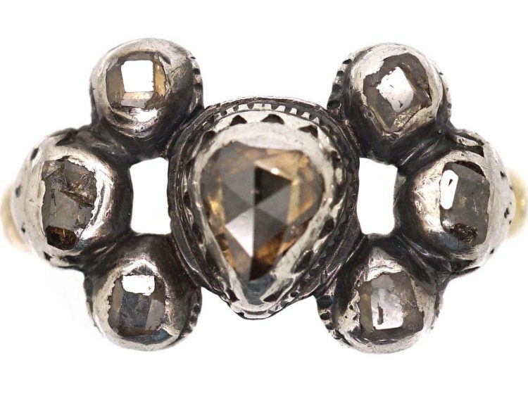 French Early 19th Century Rose Diamond Ring with Heart Shaped Rose Diamond in the Centre