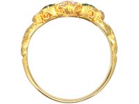 Victorian Ornate 18ct Gold Emerald & Old Mine Cut Diamond Ring