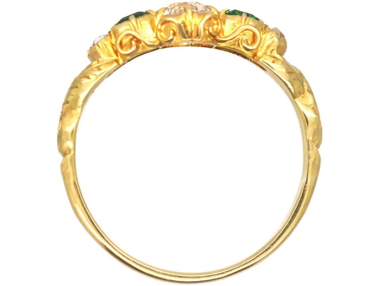 Victorian Ornate 18ct Gold Emerald & Old Mine Cut Diamond Ring