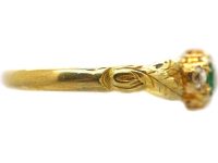Victorian Ornate 18ct Gold Emerald & Old Mine Cut Diamond Ring