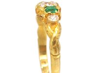 Victorian Ornate 18ct Gold Emerald & Old Mine Cut Diamond Ring