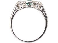 Art Deco Platinum, Emerald & Diamond Three Stone Ring