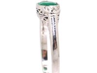 Art Deco Platinum, Emerald & Diamond Three Stone Ring