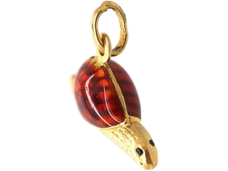 18ct Gold Red Enamel Snail Pendant