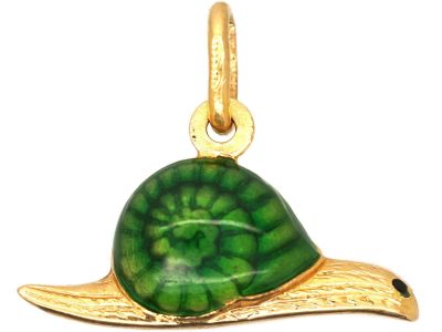 18ct Gold & Green Enamel Snail Pendant