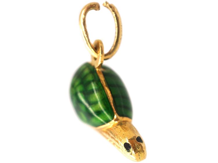 18ct Gold & Green Enamel Snail Pendant