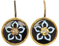 Victorian 15ct Gold Banded Onyx & Diamond Round Earrings