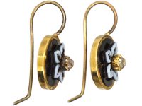 Victorian 15ct Gold Banded Onyx & Diamond Round Earrings
